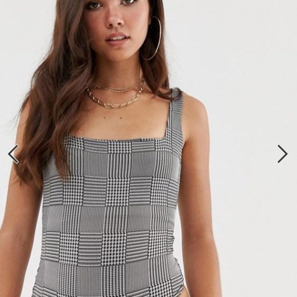 NWT Missguided body with square neck in grey check - Picture 4 of 4